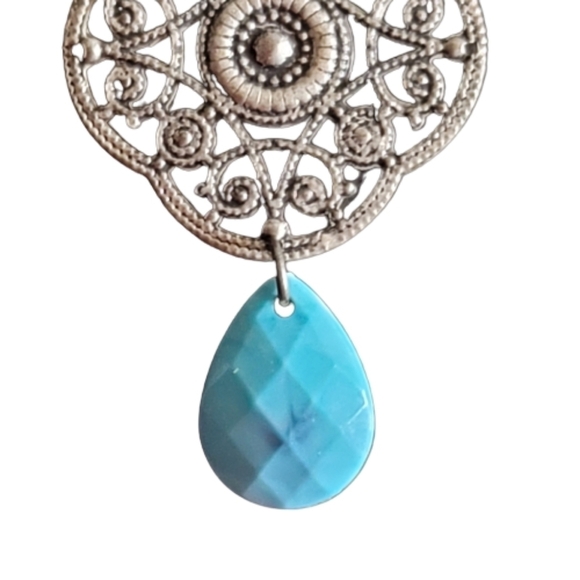 Eclectic necklace hearts cross flower silver tone turquoise hippie boho … - Picture 5 of 11